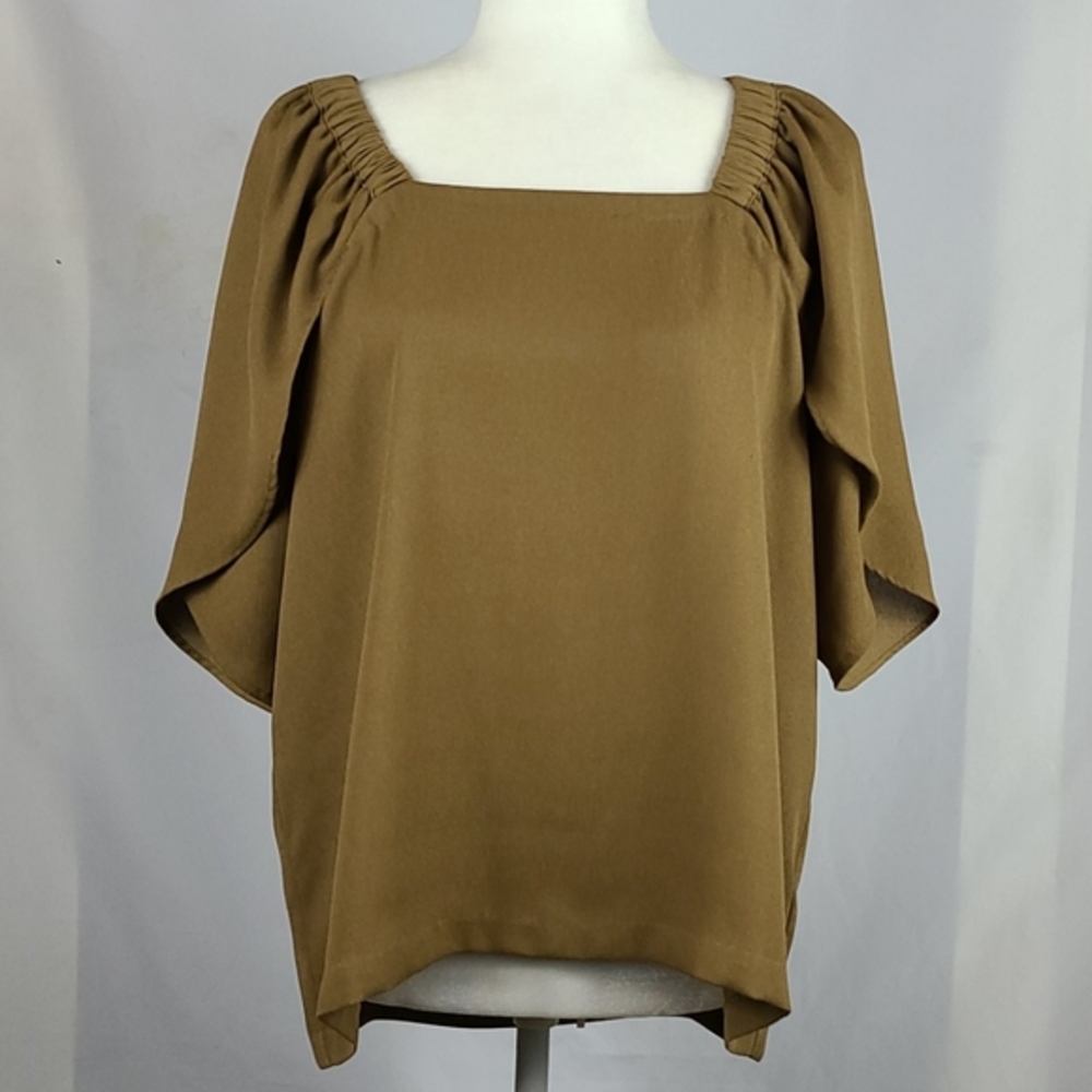 Prologue Brown Square-Neck Dolman Sleeve Blouse